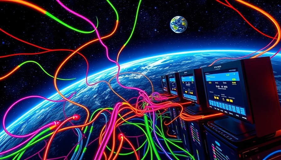 Digital illustration of a connected world network with vibrant data cables and servers symbolizing global internet connectivity.