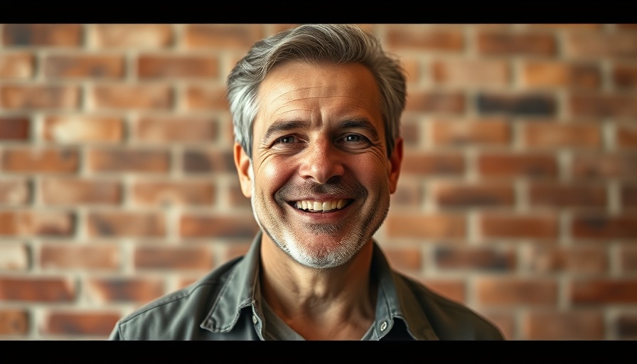 Casual middle-aged man smiling in front of a brick wall.