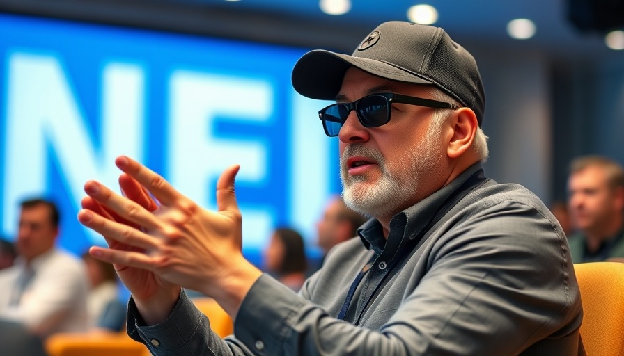 Middle-aged man at a conference in sunglasses and cap, xAI acquires X.