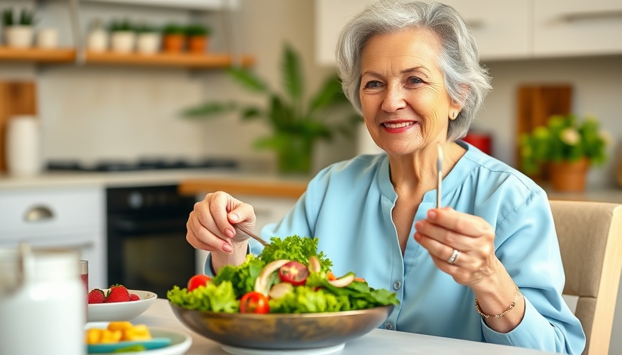 Older woman enjoying salad, vitamin D and Parkinson's disease risk.