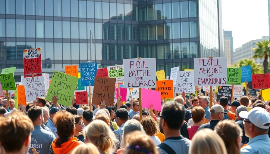 Protesters with signs in front of Tesla building on March 29.