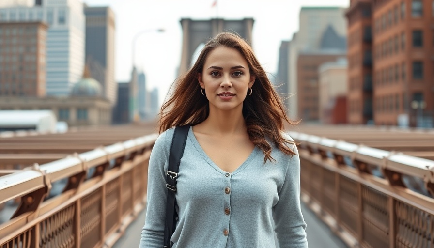 Confident young woman walking on Brooklyn Bridge, brain health strategies in focus.