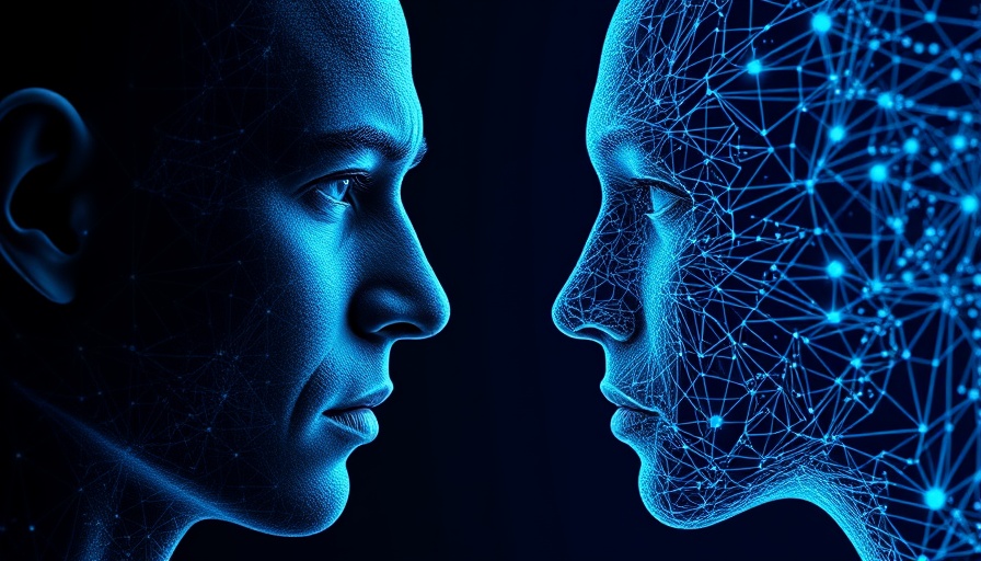 Digital face with network patterns symbolizing AI adoption issues in business decision-making.
