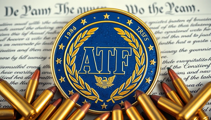 ATF special agent badge with bullets and Constitution document in background.