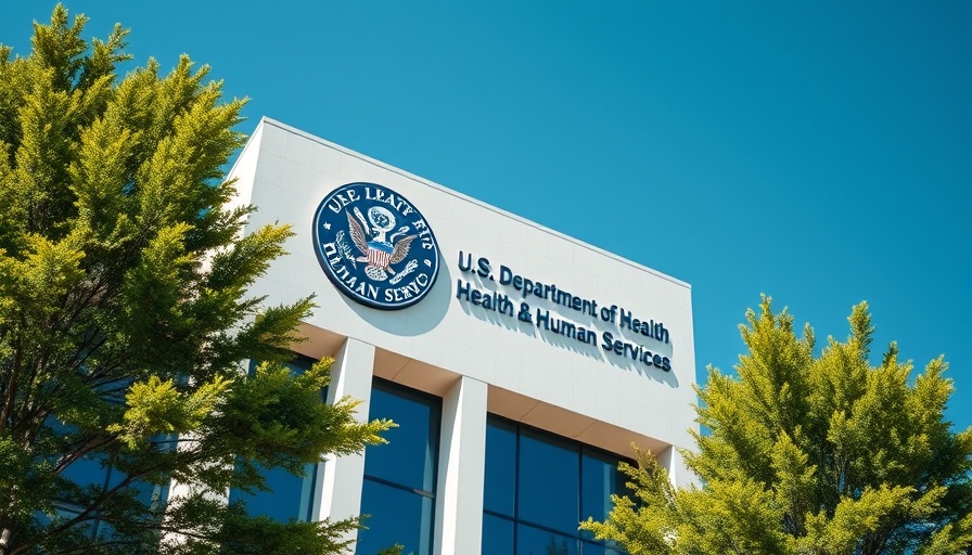 U.S. Department of Health and Human Services and FDA building sign amid trees.