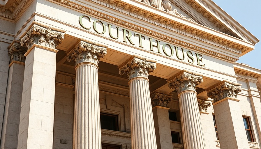 Courthouse facade highlighting public health funding cuts lawsuit.
