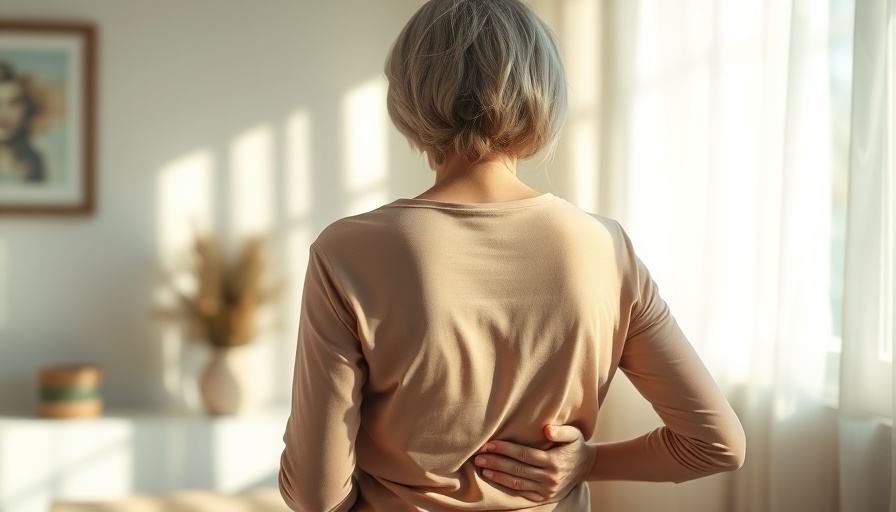 Middle-aged woman showing signs of muscle loss, holding back.