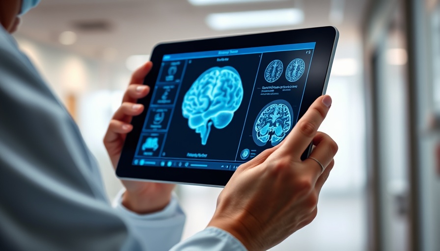 AI restores speech: Medical professional reviews brain scan on tablet.