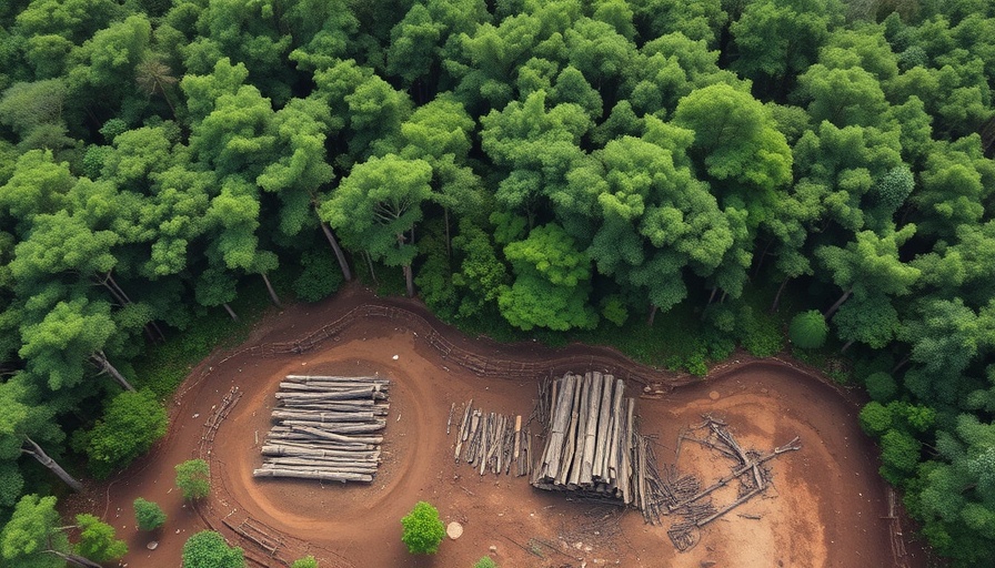 Aerial view of illegal logging in Brazilian Amazon rainforest.