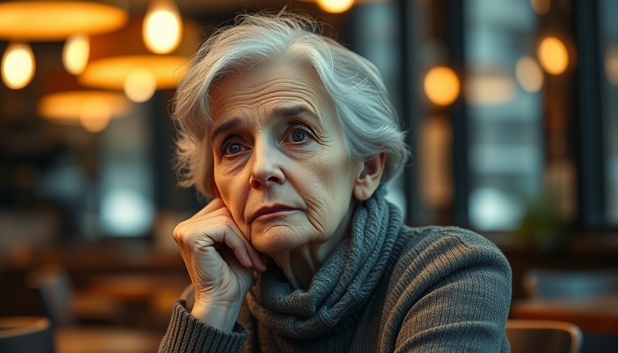 Older woman pondering in a cafe, illustrating cognitive decline causes.