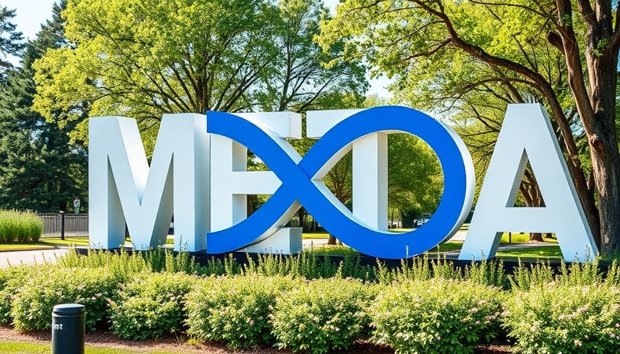 Meta AI benchmarks sign with blue infinity logo outside.
