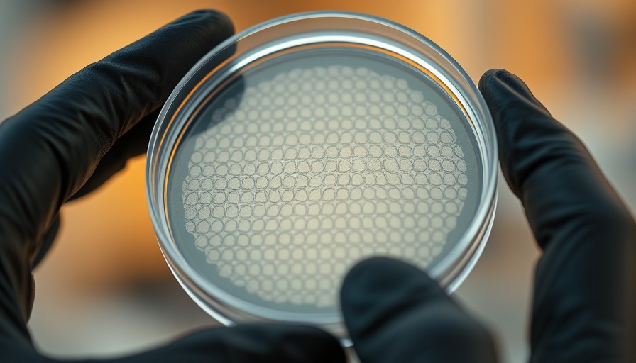 Close-up of 3D-printed skin in petri dish showcasing alternative to animal testing.