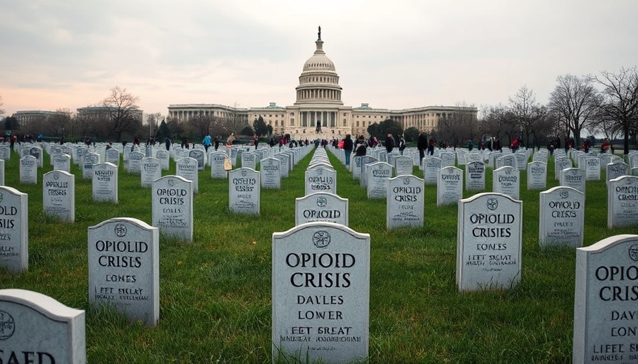 Mock gravestones in a field representing opioid victims, Capitol in background