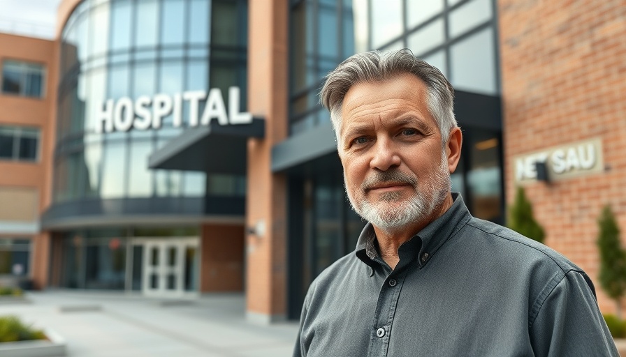 Man standing outside rural hospital, contemplating Medicare Advantage Contracts