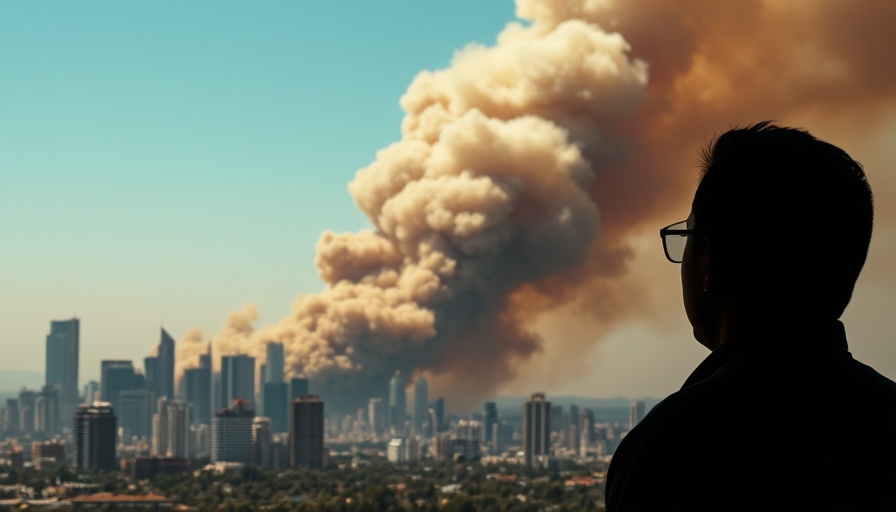 Urban Wildfire Smoke Monitoring above city skyline with person observing.