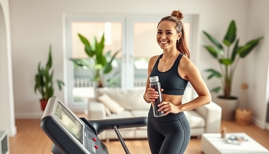 Cheerful woman enjoying post-workout on treadmill in bright room.