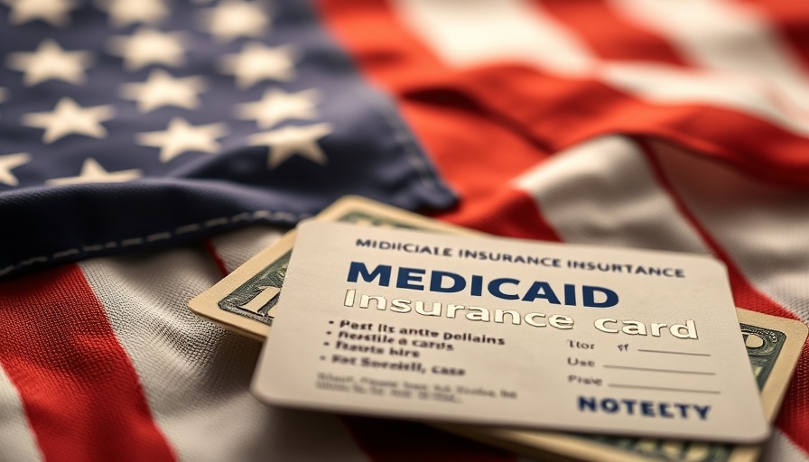 Medicaid Insurance card with money on an American flag background.