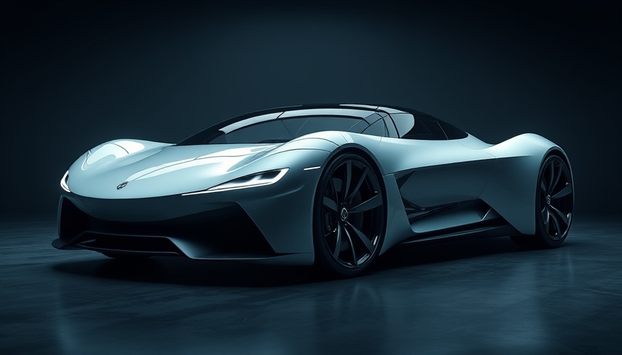 Denza car model showcasing in a sleek, dark showroom.