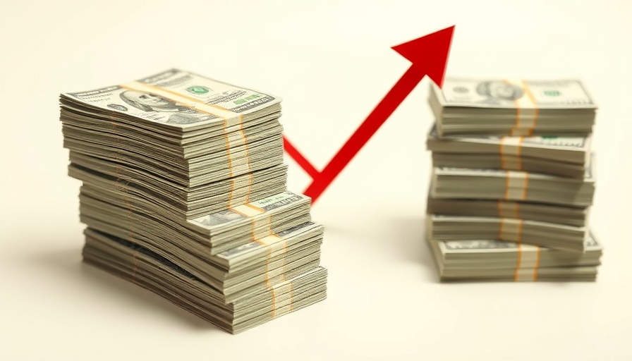 Stacks of cash and descending arrow illustrating fintech bankruptcy.