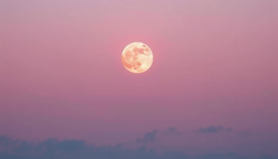 April Pink Moon glowing in pastel sky, serene atmosphere.