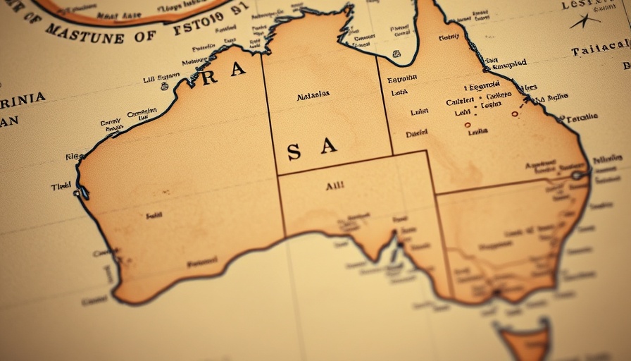 Vintage map of Australia focusing on state details.
