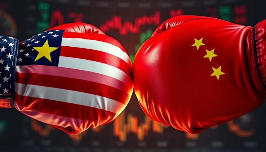 Boxing gloves with China and US flags symbolize China counter-tariff strategies.