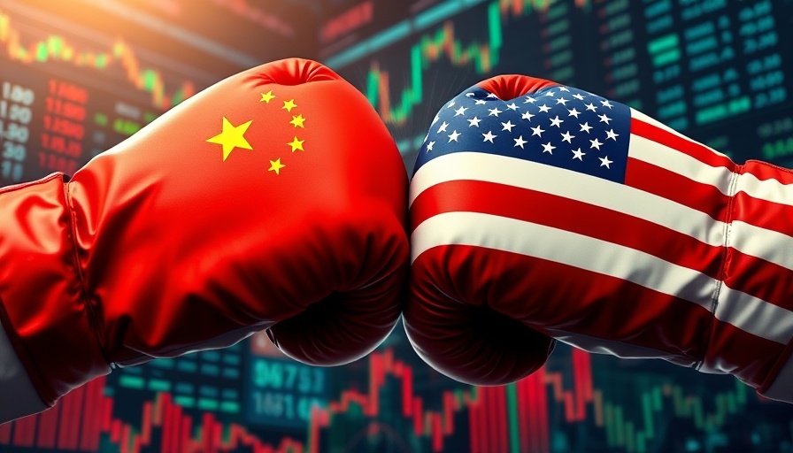 China's and U.S. boxing gloves in economic conflict graph backdrop.