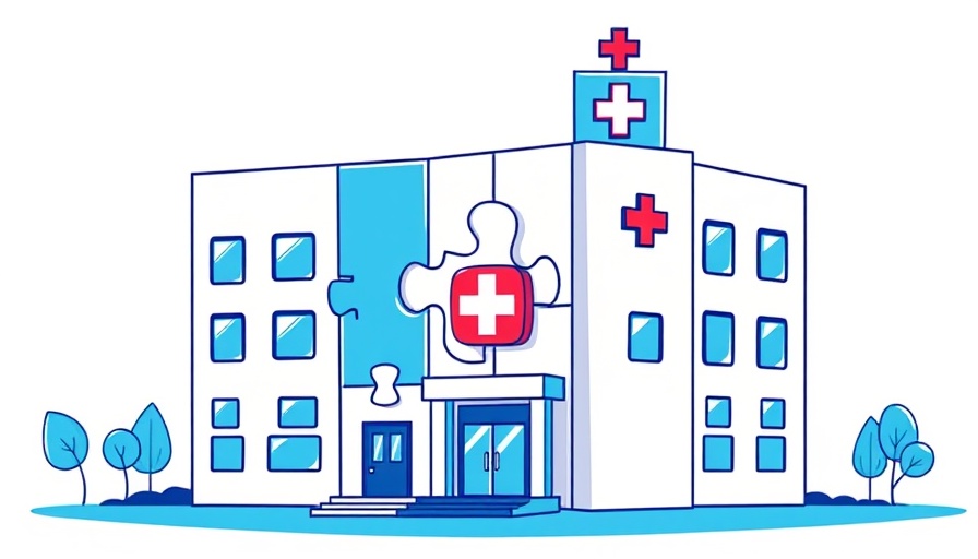 Abstract hospital illustration representing Northwell Nuvance merger.