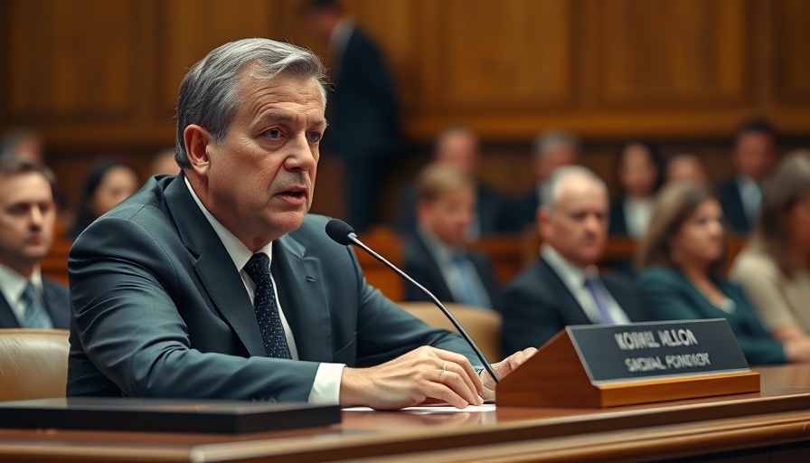 Serious man in a suit at hearing table, focused on crypto crimes enforcement discussion.