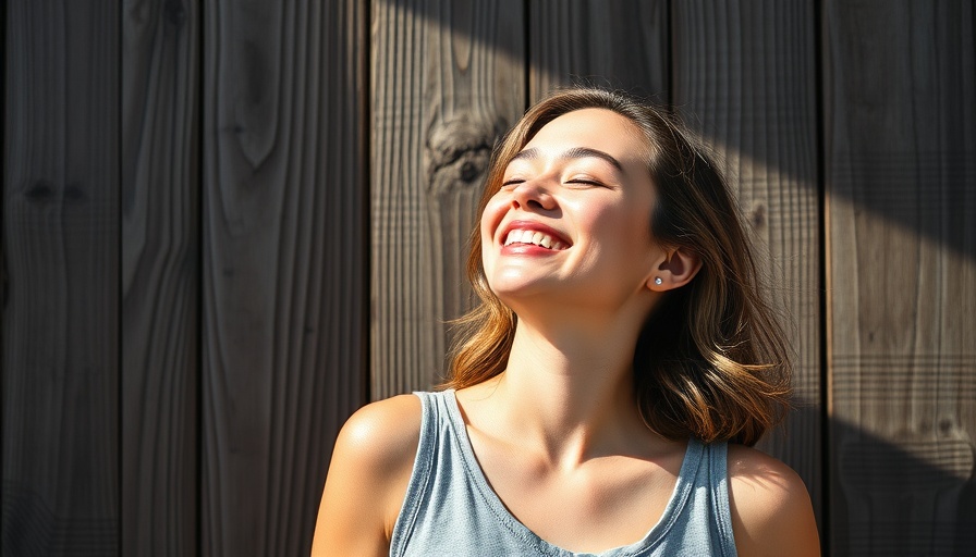 Joyful woman in sunlight against wooden wall, illustrating Vitamin D benefits.