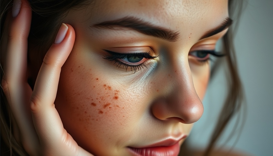 Close-up of woman with dehydrated skin fine lines touching face.