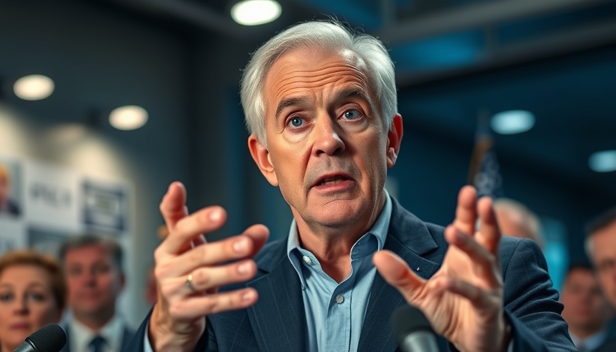 Concerned man gesturing at press conference, Cuomo medical device scandal accountability.