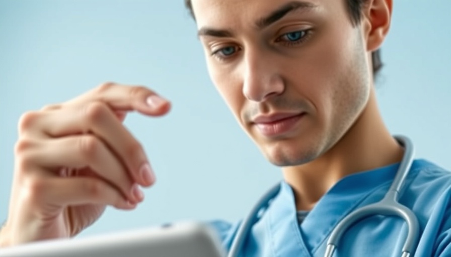 Healthcare professional using tablet in clinical environment.
