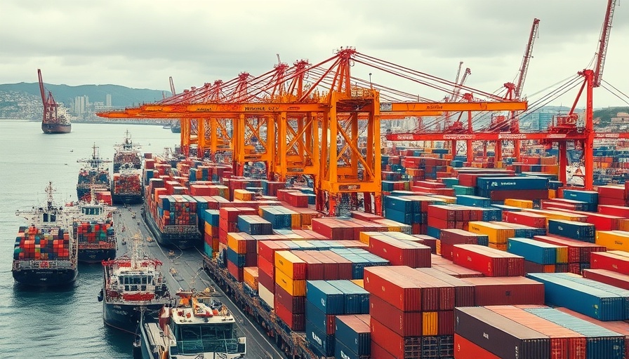 Shipping port with colorful containers representing market volatility impact.