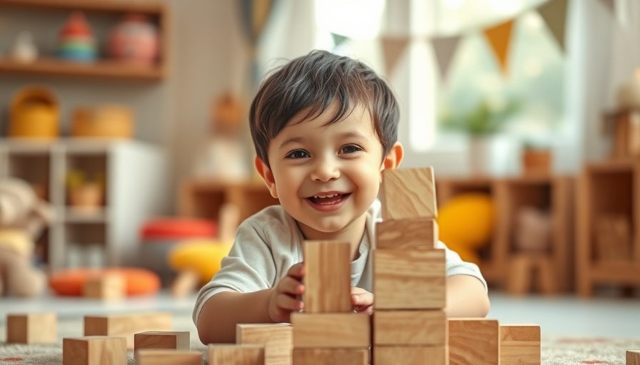 Young child in daycare building with blocks amid Head Start budget cuts.