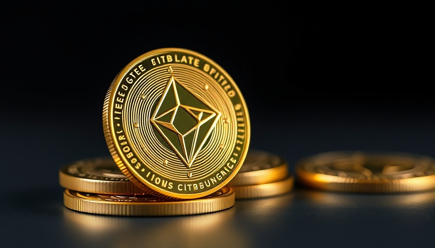 Golden Tron coin with intricate design, dark background.