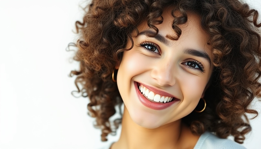 Portrait of a woman with curly hair for under-eye wrinkle treatments.