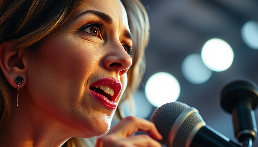 Woman passionately speaking on Arkansas PBM Law, microphone in focus.