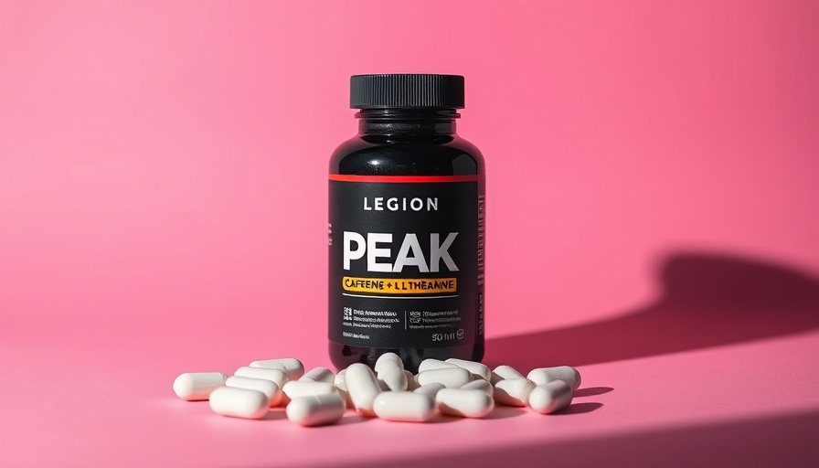 Legion Peak Caffeine and L-Theanine bottle and capsules, benefits highlighted
