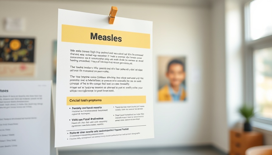 Measles symptoms and vaccine safety flyer on bulletin board.
