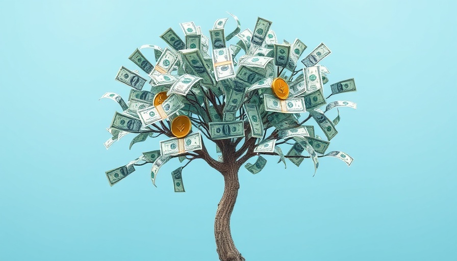 Illustration of money tree with ERC-3643 tokens and dollars.