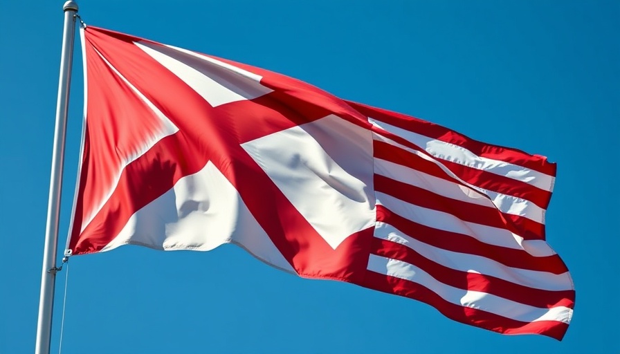 Alabama flag waving against blue sky, Coinbase case dropped Alabama