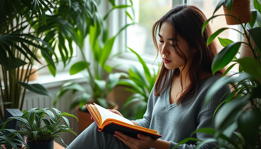 Young woman journaling amid indoor plants, rewire your brain for connection.