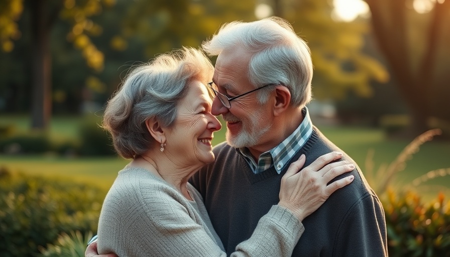 Elderly couple in tender embrace depicting dementia recognition loss.