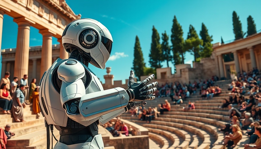 AI Experiment Ethics in Academia visualized by a cyborg in amphitheater