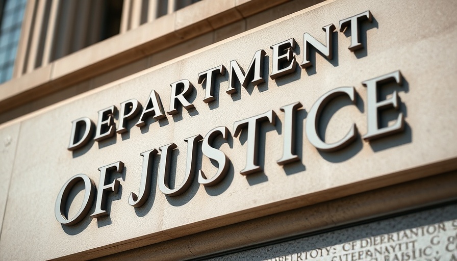 Department of Justice building facade suggests legal oversight.