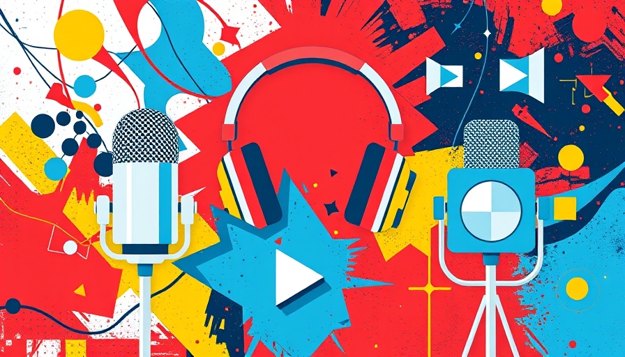 Multimedia design with microphones and media icons, illustrative.
