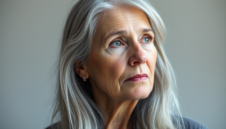 Mature woman contemplating the root cause of fine lines and wrinkles after 40.