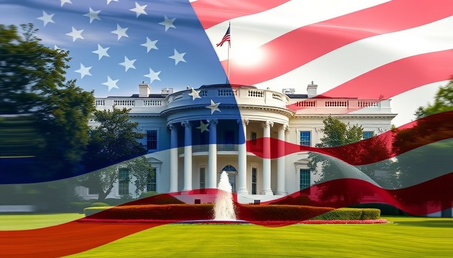 Blurred American flag overlaying the White House, symbolizing Trump health policies.