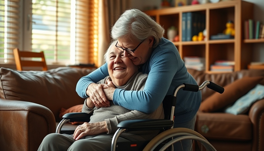 Heartwarming embrace between caregiver and individual in a wheelchair in a cozy room, symbolizing Medicaid Cuts Missouri impact.